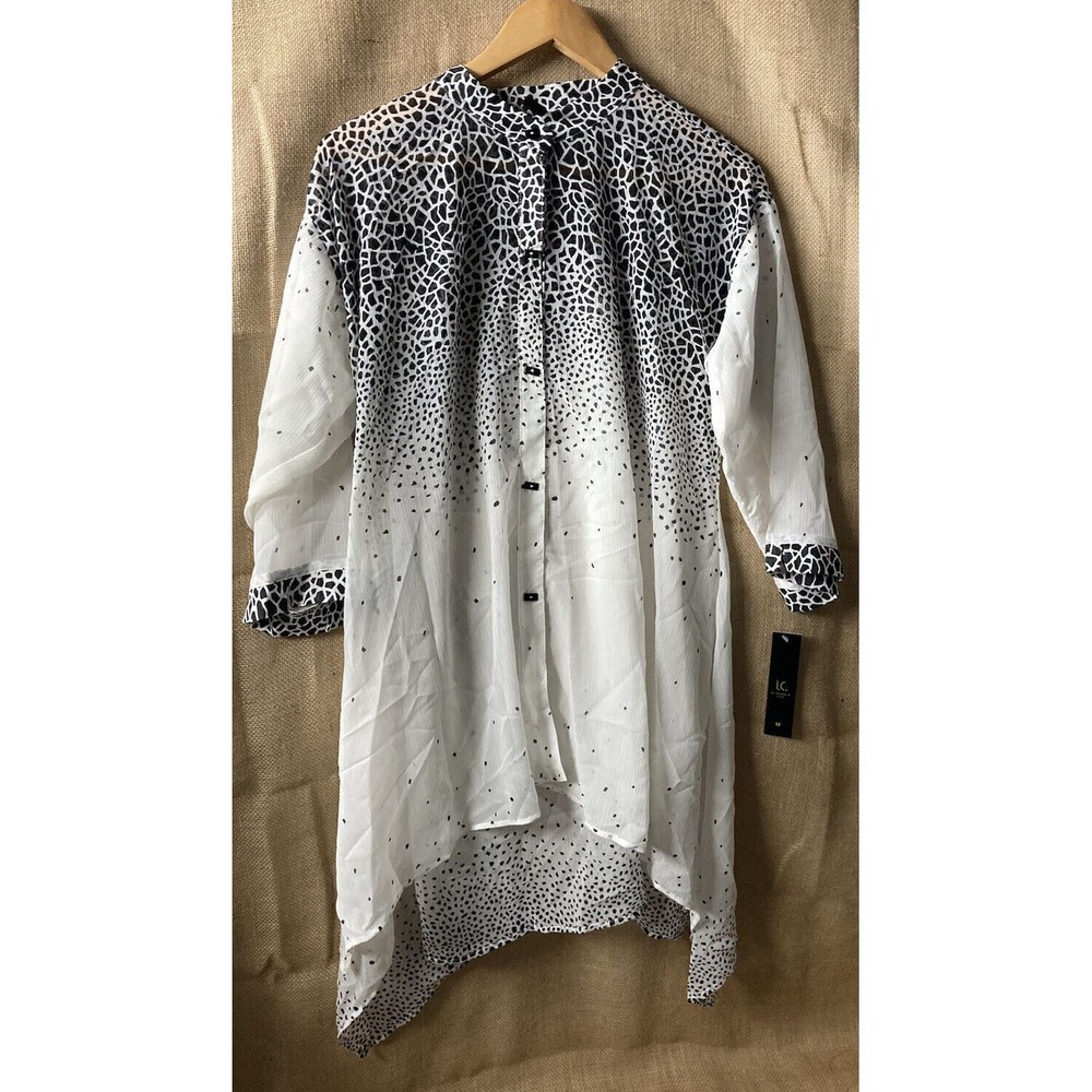 IC Connie‎ K Blouse Shirt Top Womens Size M Semi Sheer Side Slit Dot Chiffon NEW